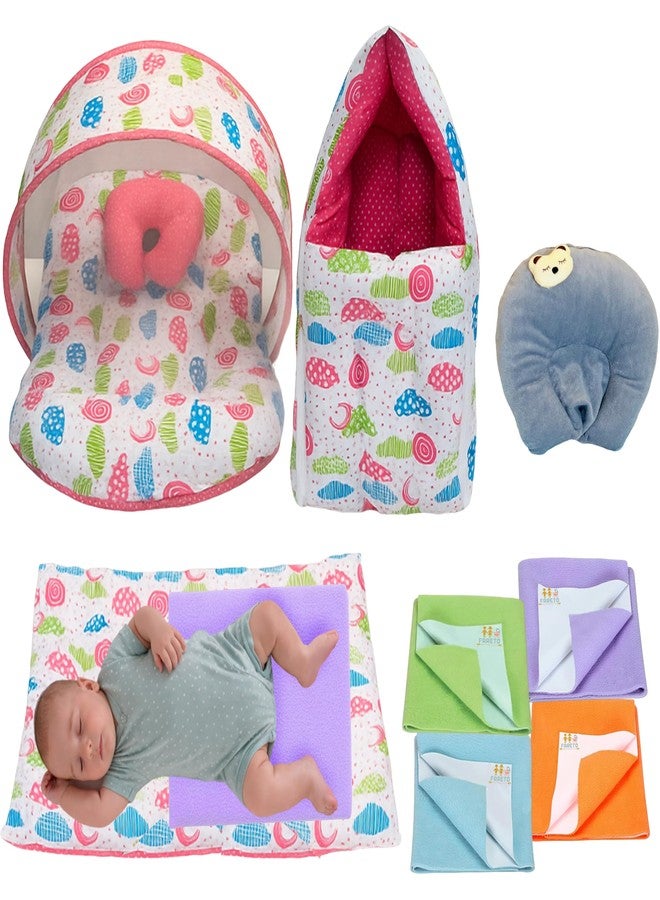 Infantbond by Fareto Newborn Baby Essentials Combo Set – 9 in 1 All-Season Hospital Care Kit for Newborns (0–6 Months) | Complete Baby Gift Set | Baby Products All new Born Combo (Pink Spiral) - Image 1