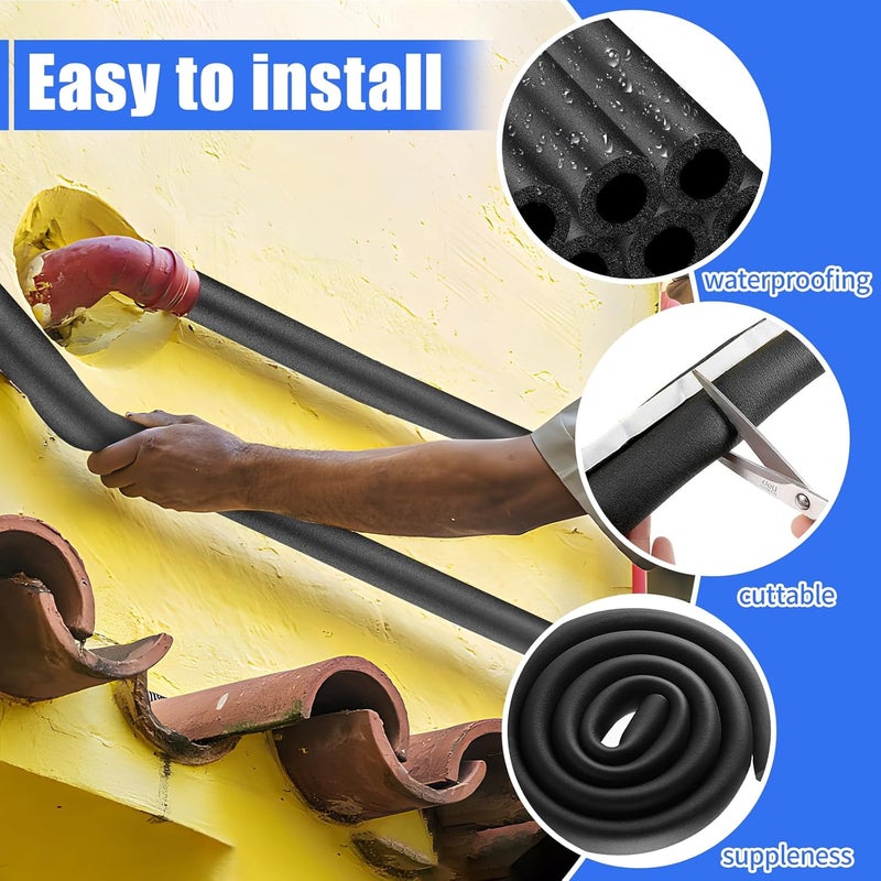 FUYITE 8 Pack Pipe Insulation Foam Tube, 3/4'' Self Adhesive Pre Slit Foam Pipe Covers Polyethylene with Double Sided Tape for Spigot, Winter Outside Pipes, Water Heater Pipes Freeze Protection - Image 3
