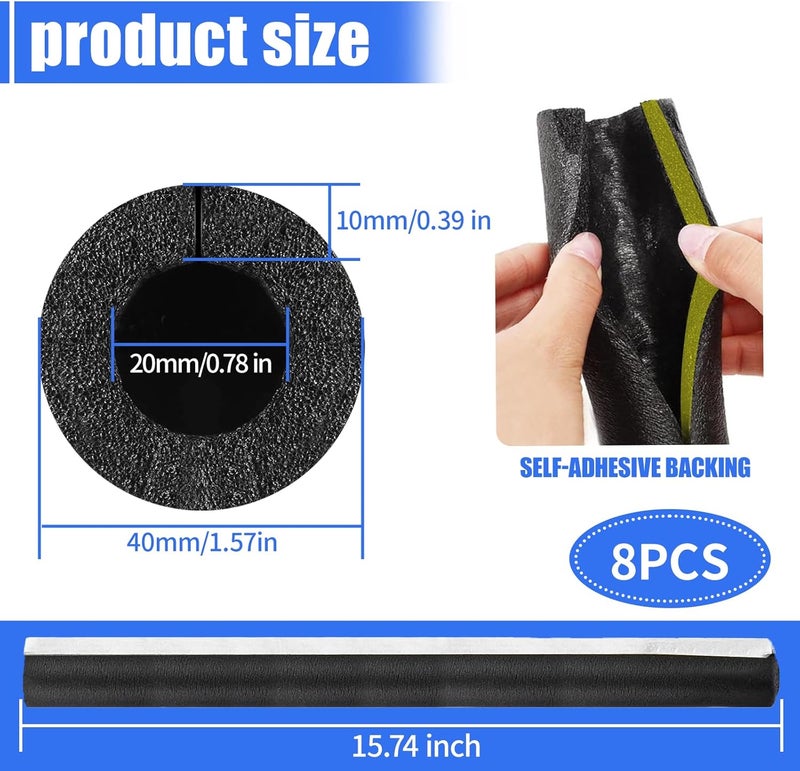 FUYITE 8 Pack Pipe Insulation Foam Tube, 3/4'' Self Adhesive Pre Slit Foam Pipe Covers Polyethylene with Double Sided Tape for Spigot, Winter Outside Pipes, Water Heater Pipes Freeze Protection - Image 2