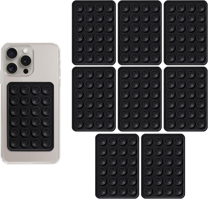 Langthering 8pcs Silicone Phone Sticky Grip, Suction Phone Case Mount for iPhone and Android, Hands-Free Sticky Cell Phone Grip, Mobile Fidget Mirror Holder for Selfies and Videos (Black) - Image 1