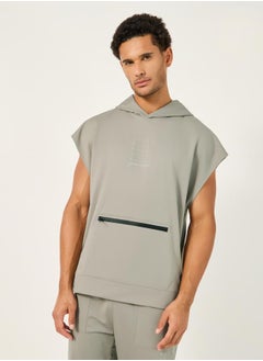 Styli Hooded Minimal Print Vest with Zipping Detail  - Image 2