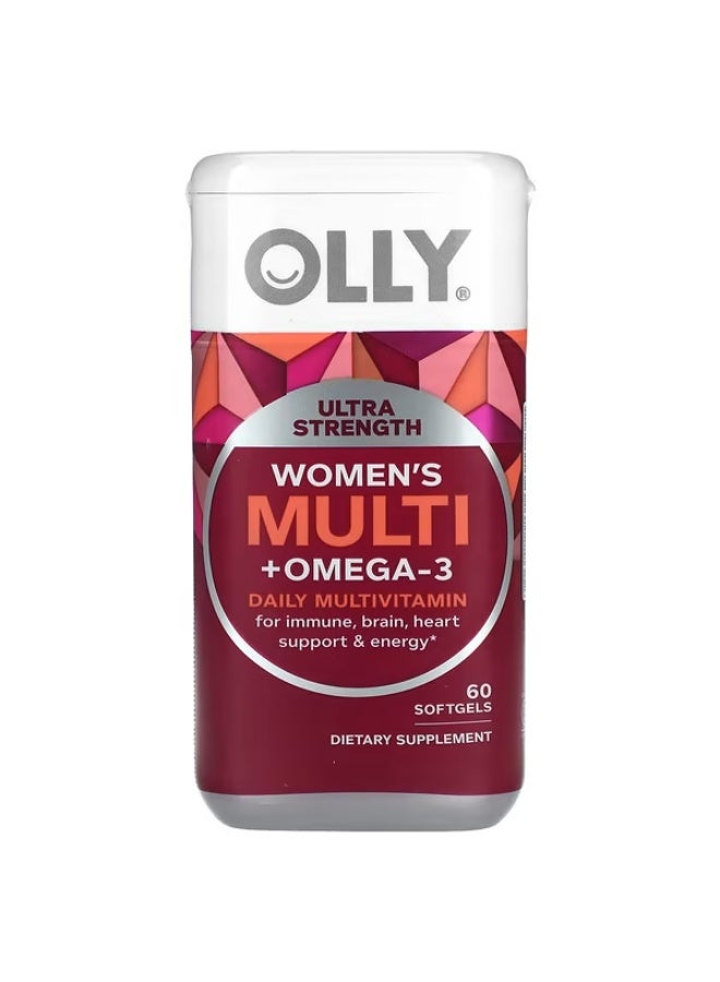 OLLY, Women's Multi + Omega-3, Daily Multivitamin, Ultra Strength, 60 Softgels
