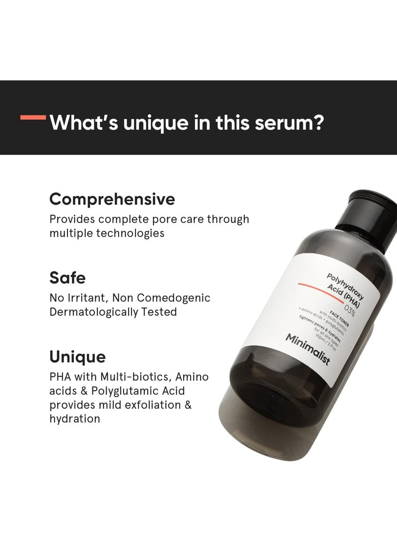 MINIMALIST Minimalist PHA 3% Alcohol Free Toner, 150 ml | Pore Tightening & Mild Exfoliation For Oily, Acne Prone, Sensitive & Normal Skin | Hydrating Face Toner For Glowing Skin - Image 2