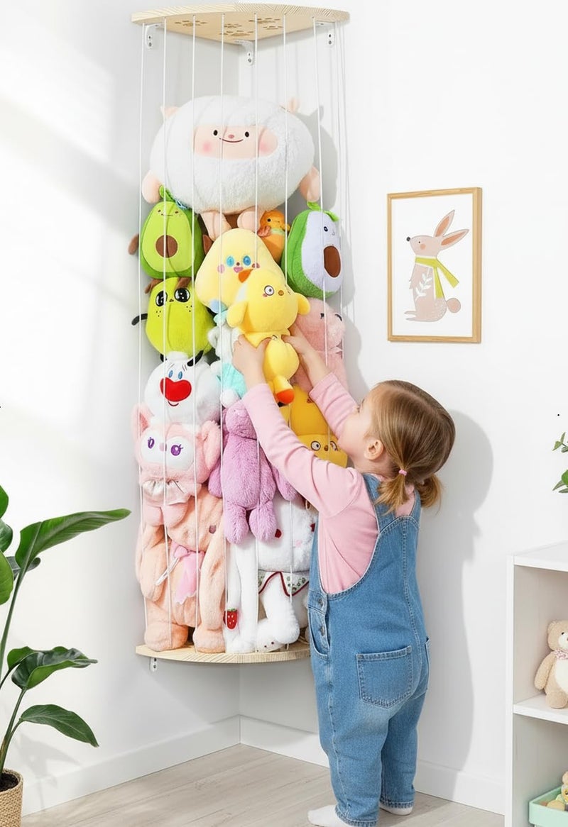 Befayoo Wooden Stuffed Animal Storage Corner Heigh Adjustable Large Stuffed Animal Organizer Sturdy Plush Toy Holder Wall Mount for Toddler Rooms Playrooms Bedrooms - Image 2