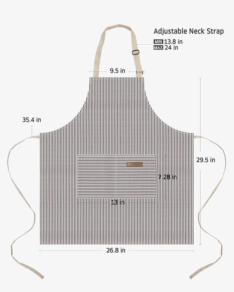 Syntus Apron for Men Women, Adjustable Cooking Kitchen Chef Aprons with 2 Pockets, Basic Stripe Black Brown, 26.77×29.53 inch - Image 2