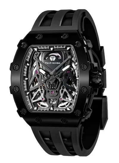 TSAR BOMBA Elemental Series 43mm Automatic Men's Watch with Black Silicone Strap