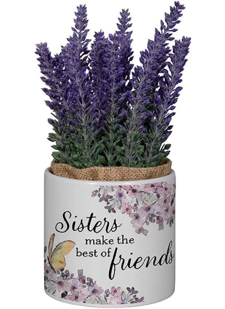 Carson Carson Sisters Planter with Artificial Flowers 75inches Height Ceramic Burlap Pouch Home Garden 