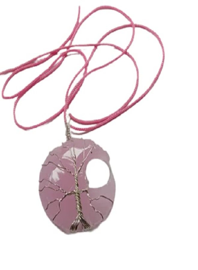 CA AGATE Women's Rose Quartz Moon Healing Necklace Wire Wrapped Crystal Pendant | Pink - Image 1