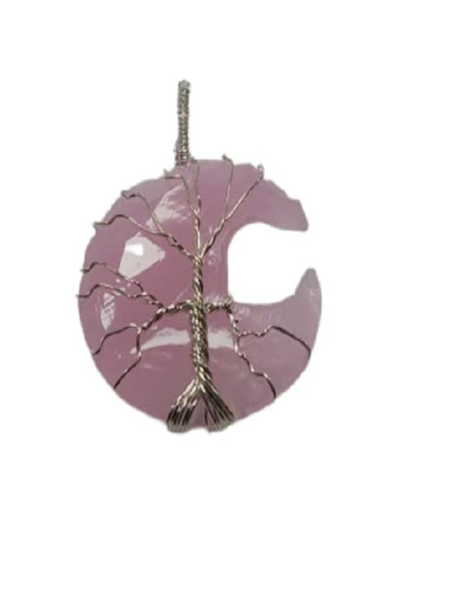 CA AGATE Women's Rose Quartz Moon Healing Necklace Wire Wrapped Crystal Pendant | Pink - Image 4