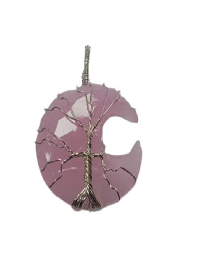 CA AGATE Women's Rose Quartz Moon Healing Necklace Wire Wrapped Crystal Pendant | Pink - Image 2