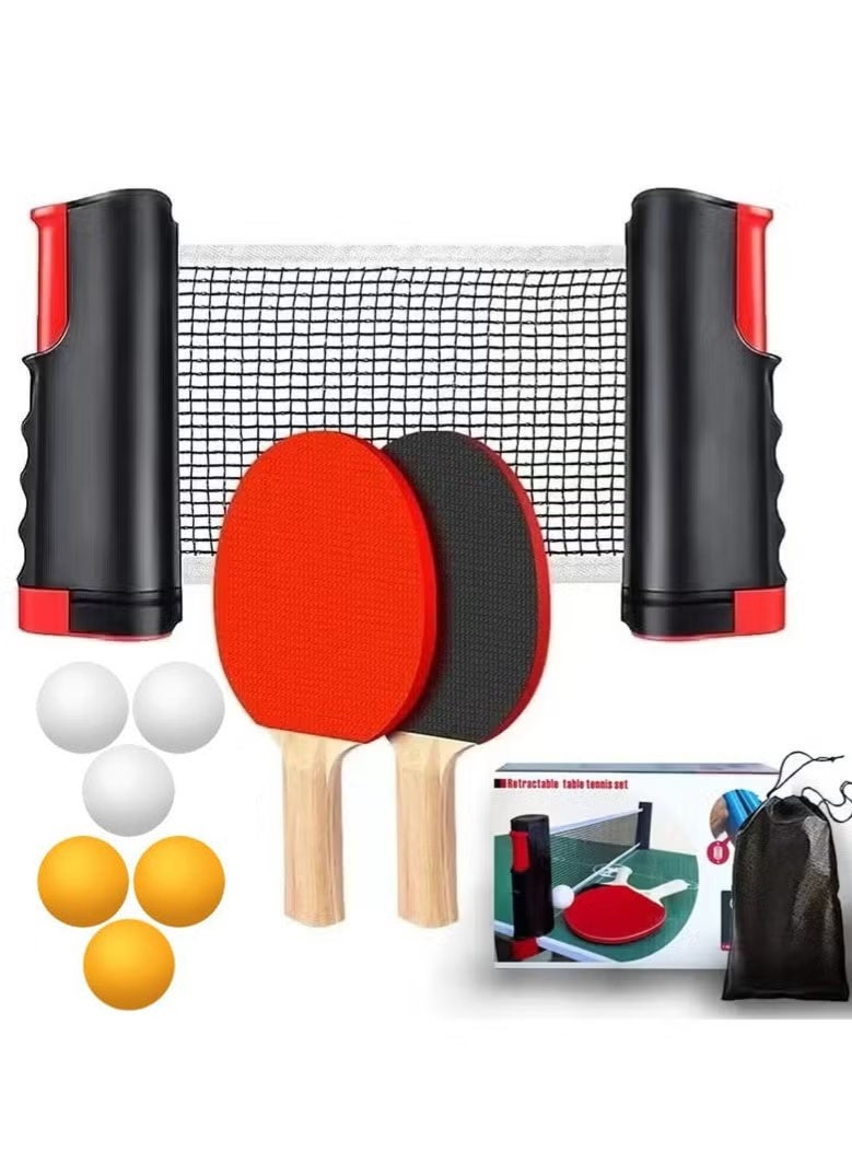 PYC Portable Ping Pong Paddles Set – Retractable Net, 6 Balls & Storage Bag - Image 1