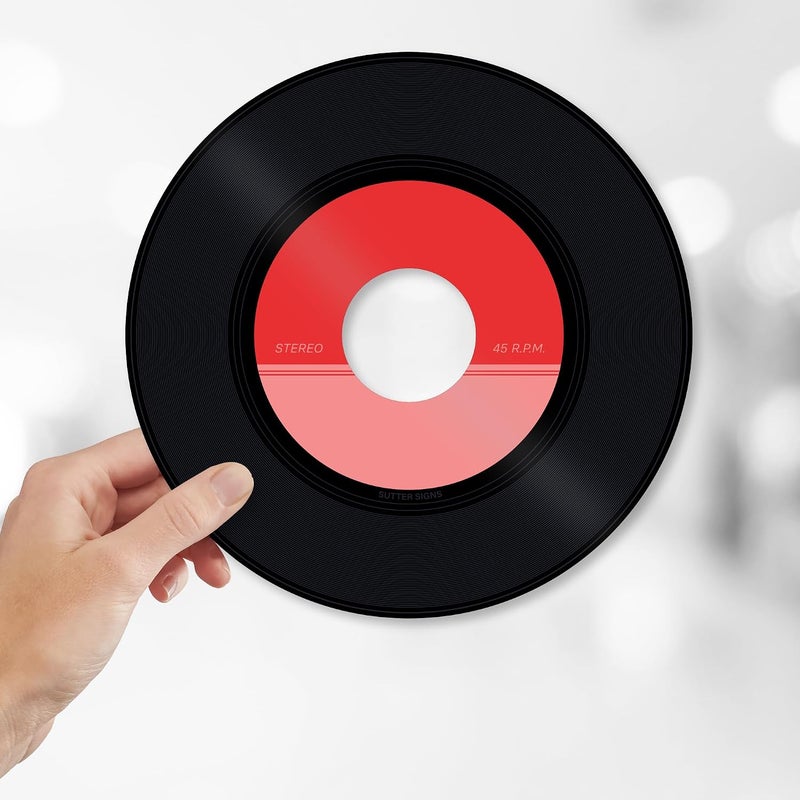 سوتر ساينس 7" قصاصات أسطوانات الفينيل | ديكورات حفلات الديسكو، هدايا حفلات الروك أند رول من الثمانينات والسبعينات والستينات، ديكورات صفية رائعة للوحة الإعلانات الموسيقية | 36 قطعة من قصاصات الورق المقوى و36 قطعة من ملصقات الغراء النقطية - Image 3