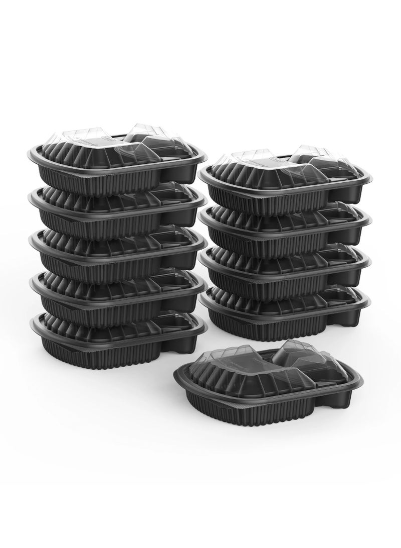 Ideal Pack Black Base 3-Compartment Food Containers with Lids – Pack of 5 | Leak-Resistant, Microwave & Freezer Safe | Perfect for Meal Prep, Takeaway & Portion Control - Image 4