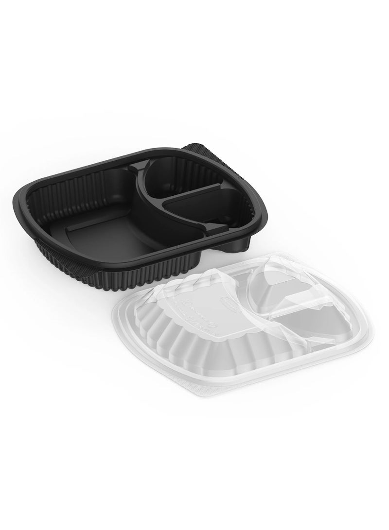 Ideal Pack Black Base 3-Compartment Food Containers with Lids – Pack of 5 | Leak-Resistant, Microwave & Freezer Safe | Perfect for Meal Prep, Takeaway & Portion Control - Image 3