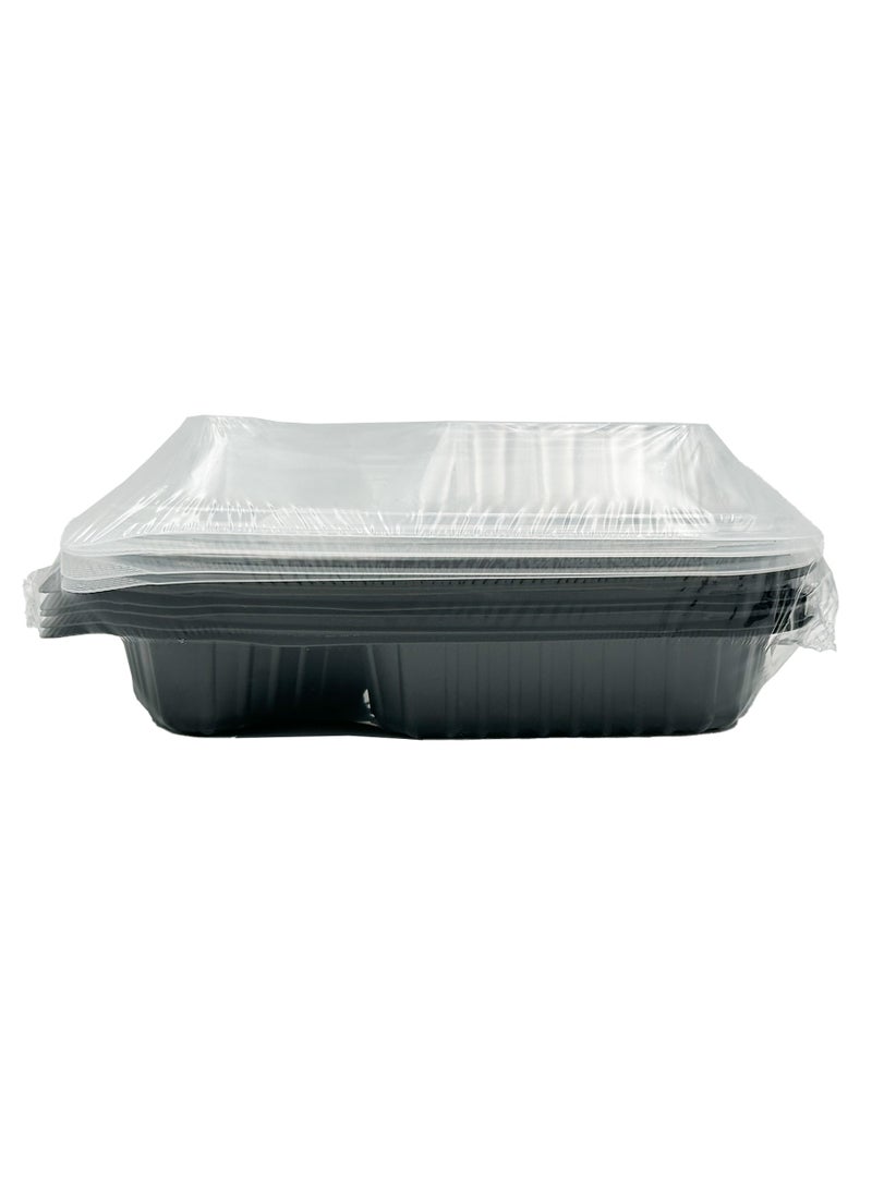 Ideal Pack Black Base 3-Compartment Food Containers with Lids – Pack of 5 | Leak-Resistant, Microwave & Freezer Safe | Perfect for Meal Prep, Takeaway & Portion Control - Image 2