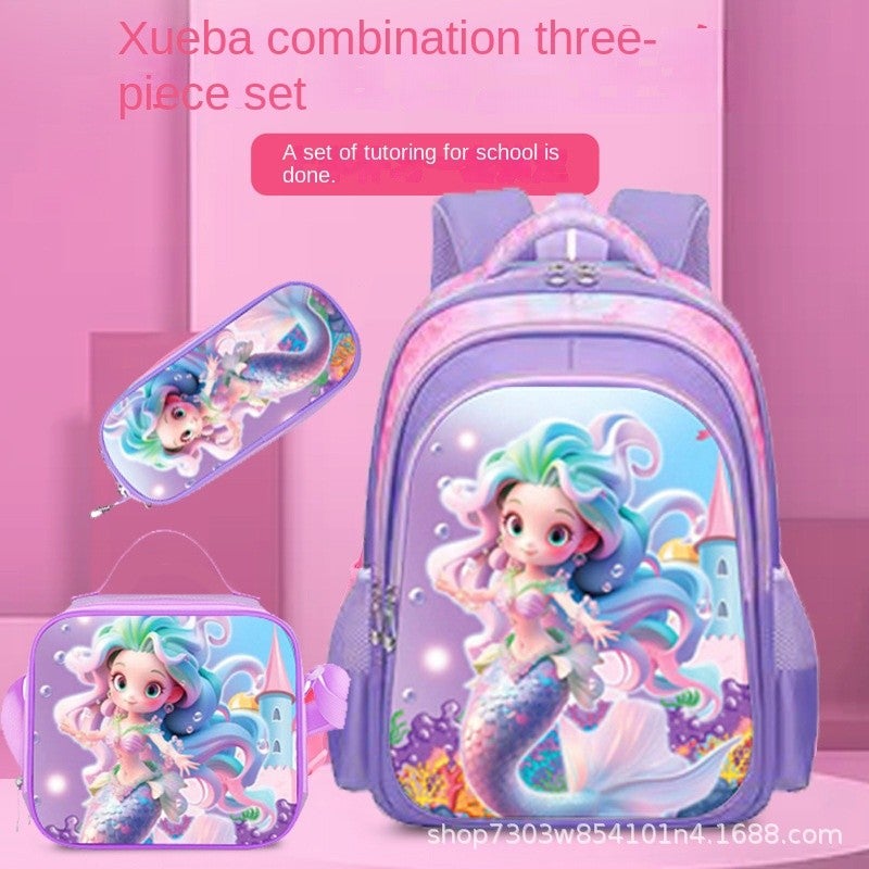 Bluejw New Cute Trolley School Bag For Primary School Students, Cartoon-themed Three-piece Set For Grades 3–6, Available In Both Two-wheel And Six-wheel Models. In Stock. - Image 5