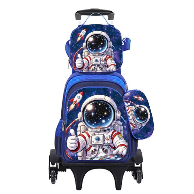 Bluejw New Cute Trolley School Bag For Primary School Students, Cartoon-themed Three-piece Set For Grades 3–6, Available In Both Two-wheel And Six-wheel Models. In Stock. - Image 1