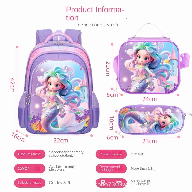 Bluejw New Cute Trolley School Bag For Primary School Students, Cartoon-themed Three-piece Set For Grades 3–6, Available In Both Two-wheel And Six-wheel Models. In Stock. - Image 3