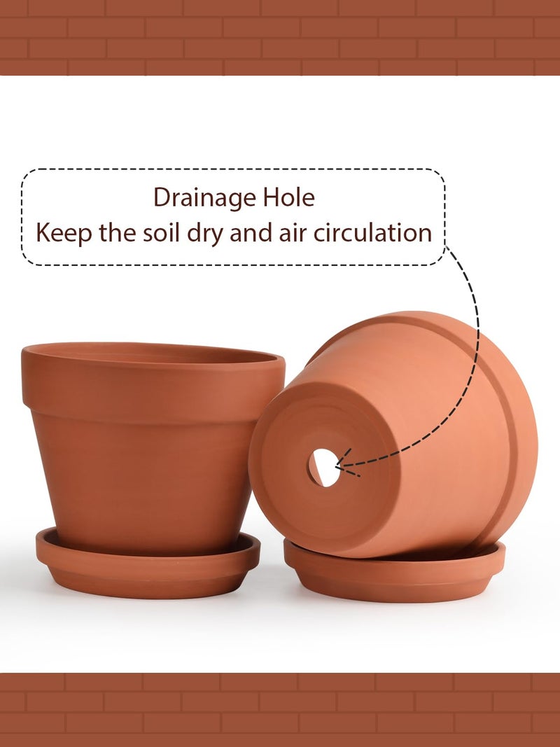 INGOFIN Terracotta Pots Set with Saucer - 2-Pack Ceramic Clay Planters with Drainage Hole, Garden Flower Succulent Pots with Tray for Indoor Outdoor Plants, 8 inch, Set of 2 - Image 3