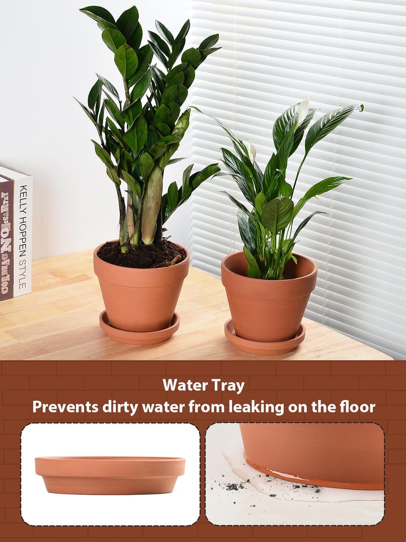 INGOFIN Terracotta Pots Set with Saucer - 2-Pack Ceramic Clay Planters with Drainage Hole, Garden Flower Succulent Pots with Tray for Indoor Outdoor Plants, 8 inch, Set of 2 - Image 5
