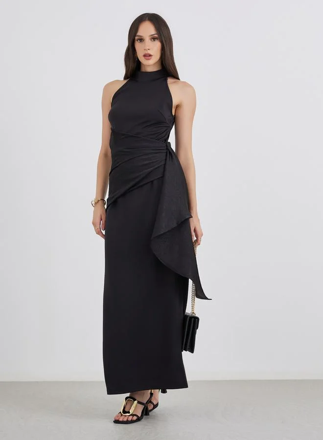 ستايلي Styli Halter Neck Sheath Maxi Dress with Drape Overlay