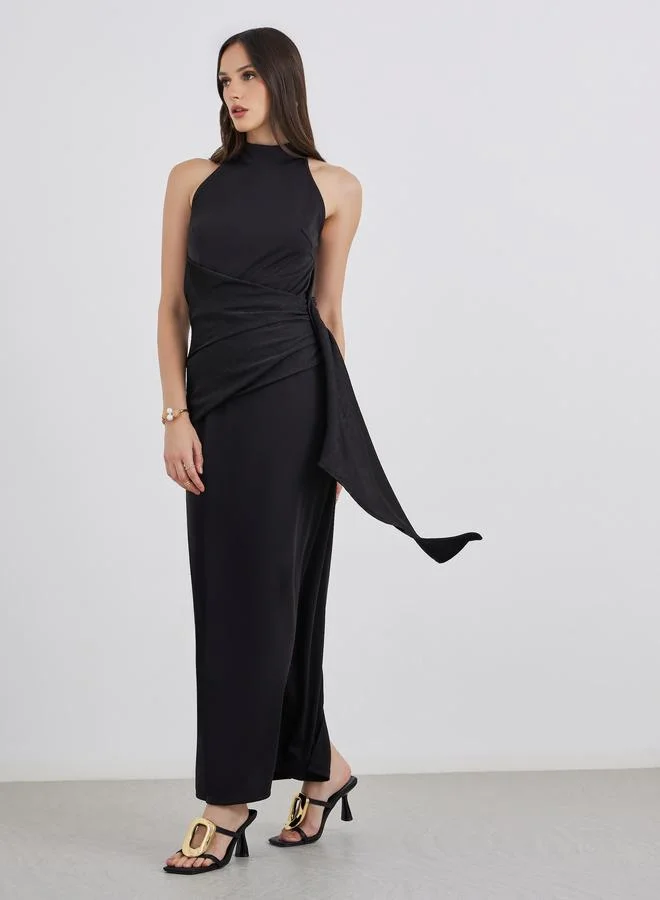 ستايلي Styli Halter Neck Sheath Maxi Dress with Drape Overlay