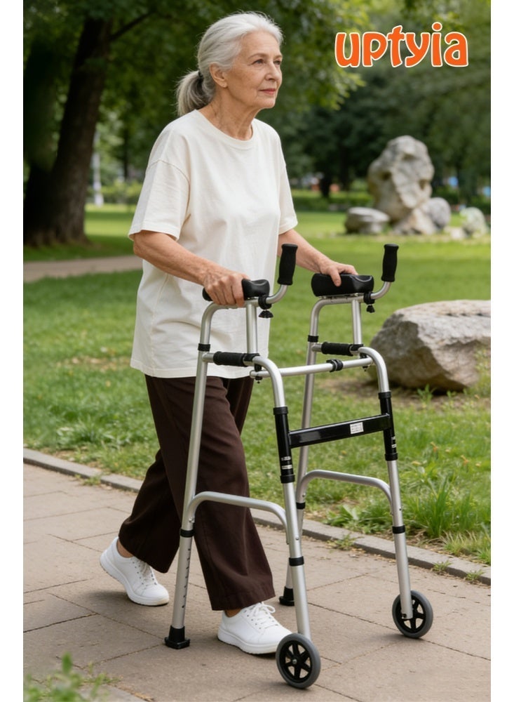 أوبتيا مشاية قابلة للطي خفيفة الوزن لكبار السن - قابلة لتعديل الارتفاع على 8 مستويات (100-116 سم) مساعد على الحركة مزود بعجلات 5 بوصات ومقعد مبطن | مشاية ذات منصة متينة لكبار السن والمعاقين وذوي الاحتياجات الخاصة - Image 2
