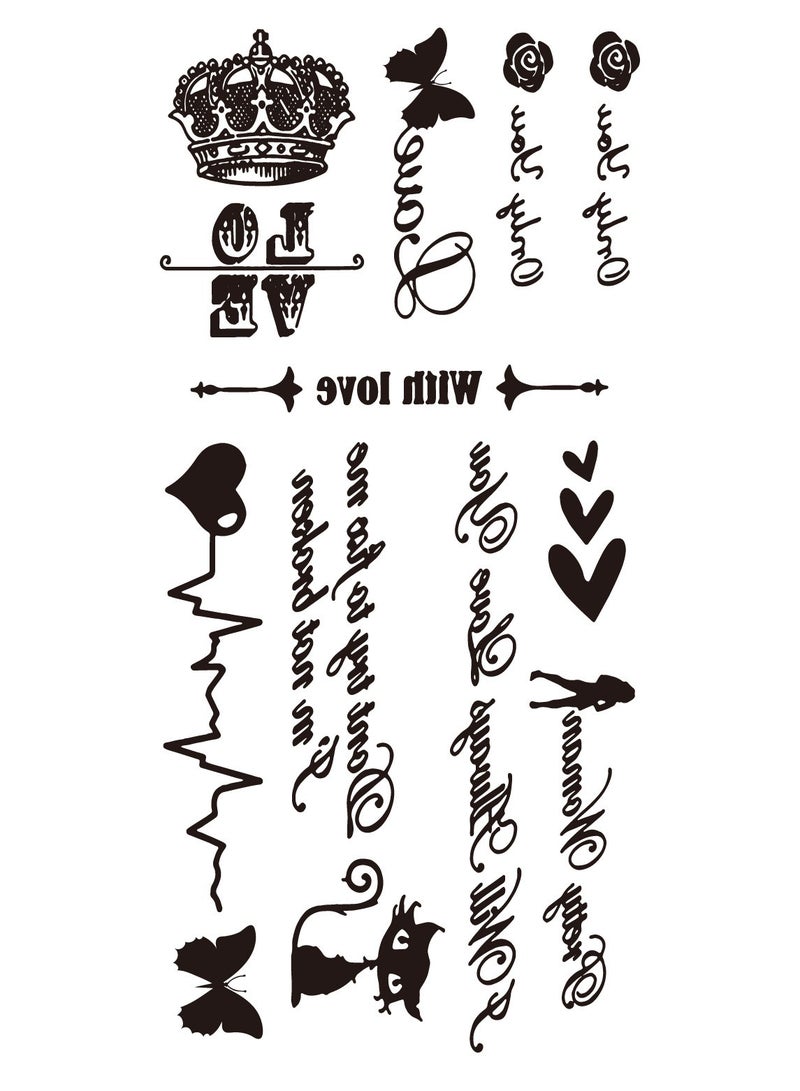 Temporary Tattoo Stickers Crown Butterfly Heart Fake Tattoo Set Stickers - Image 1