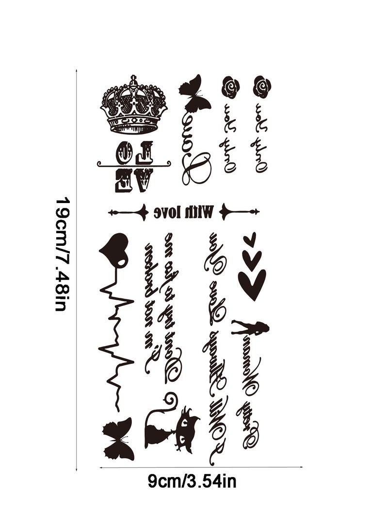 Temporary Tattoo Stickers Crown Butterfly Heart Fake Tattoo Set Stickers - Image 3