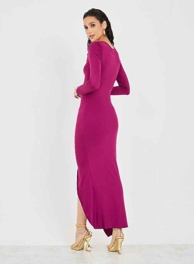 ستايلي Frill Detail Gathered Front Bodycon Maxi Dress