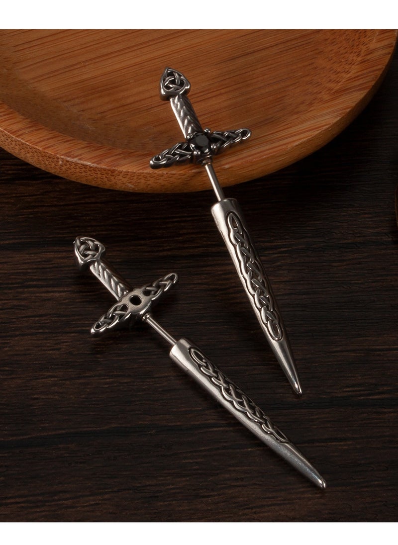 SYOSI - Dagger Celtic Knot Earrings Cyberpunk Style Earrings Sword Ear Studs and Earrings for Men Women Irish Studs Earrings Stainless Steel Retro Hip Hop Celtic Knot Sword Stud Earrings - Image 1
