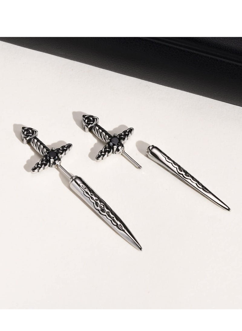 SYOSI - Dagger Celtic Knot Earrings Cyberpunk Style Earrings Sword Ear Studs and Earrings for Men Women Irish Studs Earrings Stainless Steel Retro Hip Hop Celtic Knot Sword Stud Earrings - Image 1