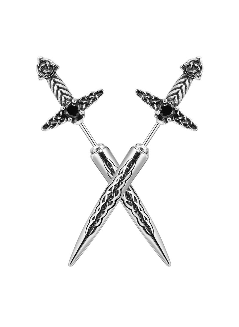 SYOSI - Dagger Celtic Knot Earrings Cyberpunk Style Earrings Sword Ear Studs and Earrings for Men Women Irish Studs Earrings Stainless Steel Retro Hip Hop Celtic Knot Sword Stud Earrings - Image 1