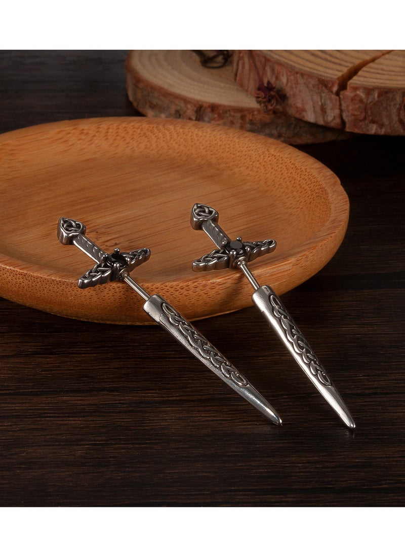 SYOSI - Dagger Celtic Knot Earrings Cyberpunk Style Earrings Sword Ear Studs and Earrings for Men Women Irish Studs Earrings Stainless Steel Retro Hip Hop Celtic Knot Sword Stud Earrings - Image 1