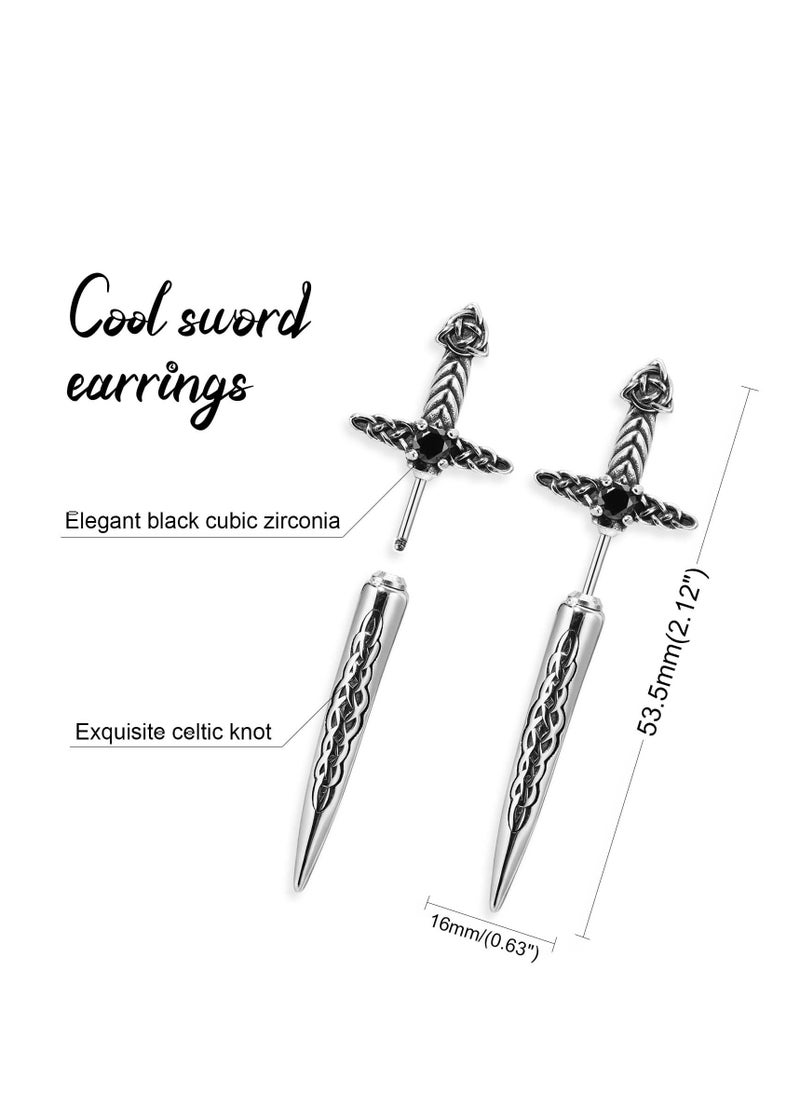 SYOSI - Dagger Celtic Knot Earrings Cyberpunk Style Earrings Sword Ear Studs and Earrings for Men Women Irish Studs Earrings Stainless Steel Retro Hip Hop Celtic Knot Sword Stud Earrings - Image 1