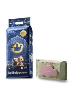 Babycare Babycare - Royal Baby Diapers, Size 4 (9–14 Kg), 1 Pack (32 Pieces) + Baby Wipes (80 Pieces), BPA-Free, Non-Toxic, Soft and Breathable, Ultra-Absorbent, Leak-Proof, Hypoallergenic, Gentle on Skin, Flexible Fit, All-Day Comfort, Safe for Crawlers, Reliable Protection, Easy Diaper Changes  - Image 1