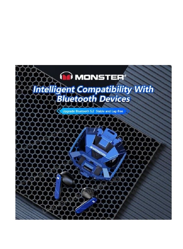 Monster XKT09 Wireless Bluetooth Earbuds Gaming Headphones Deep Bass Low Latency Game Headset with Built-in Microphone Noise Cancelling Blue - Image 3