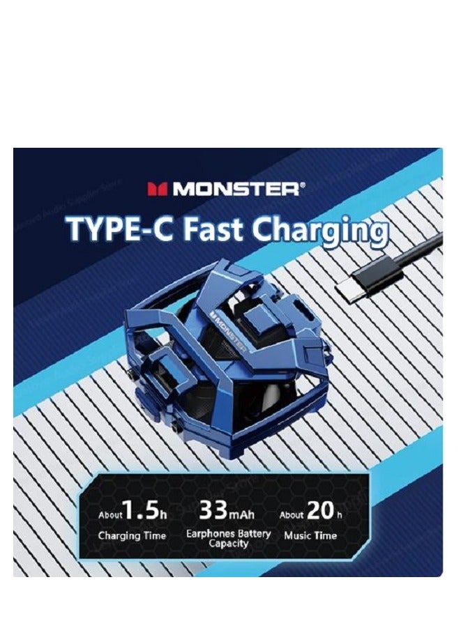 Monster XKT09 Wireless Bluetooth Earbuds Gaming Headphones Deep Bass Low Latency Game Headset with Built-in Microphone Noise Cancelling Blue - Image 4