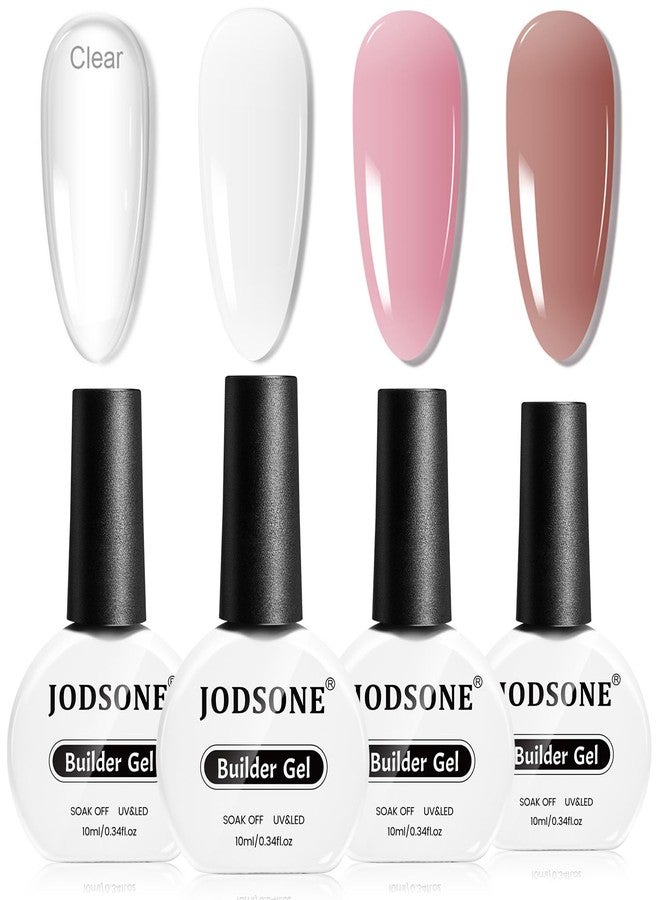 JODSONE Builder Gel for Nails,4Pcs 10ML Builder Gel Set, Nail Apex and Extension Strengthener Hard Need to Cured by Nail Lamp,Clear White Pink Brown - Image 1