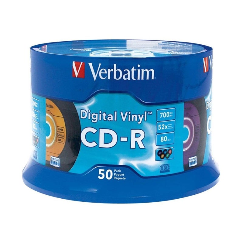 Verbatim CD-R Blank Discs 700MB 80min 52X Recordable Disc for Data and Music with Digital Vinyl Surface - 50pk Spindle Blue/Green/Orange/Pink/Purple - Image 1