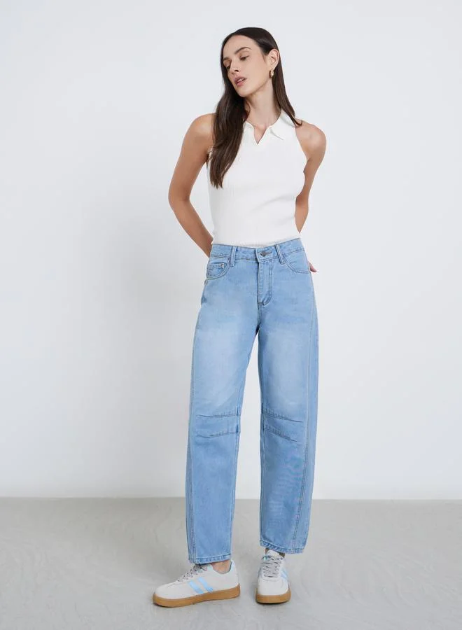 Styli Styli High Rise Relaxed Fit Faded Jeans
