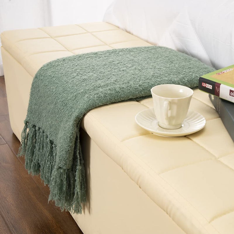 Gealaek Decorative Fluffy Green Throw Blanket Fringe Lightweight Fuzzy Faux Cashmere Soft Cozy Throws for Sofa Bed Farmhouse 50 x 60