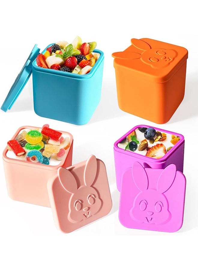 Peachjoy Bento Box Accessories, 4-Pack Silicone Dips Containers, Leakproof Salad Dressing Containers for Kids, 4.3oz/128ml Snack Condiment Containers with Lids, Sauce Cups for Lunch and Picnic - Image 1