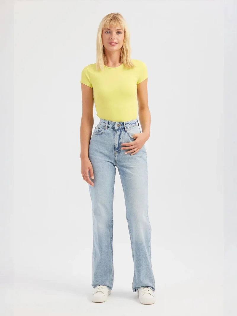 HICCUP Round Neck Cross Back Short Sleeve Crop Top