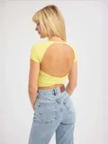HICCUP Round Neck Cross Back Short Sleeve Crop Top