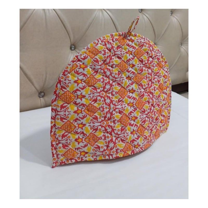 POSHMANDALA Poshmandala Rajasthani Handmade Tea Cozy 100 Cotton Hand Block Print Tea Kettle Warmer Winter Pot Cover for Hot Coffee Kitchen Dcor Size 14x11 Inches YellowOrange  - Image 3