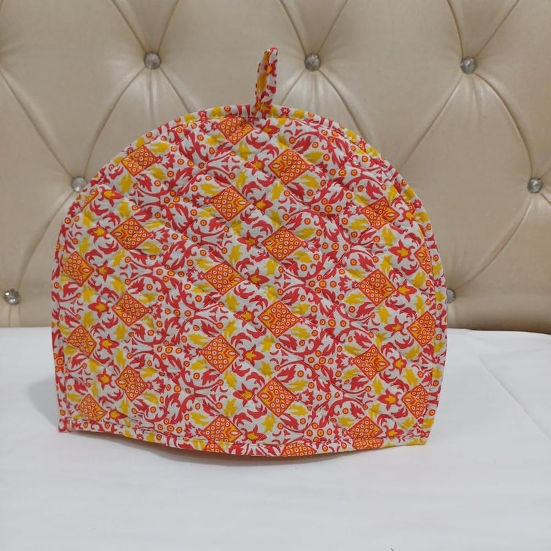 POSHMANDALA Poshmandala Rajasthani Handmade Tea Cozy 100 Cotton Hand Block Print Tea Kettle Warmer Winter Pot Cover for Hot Coffee Kitchen Dcor Size 14x11 Inches YellowOrange  - Image 4