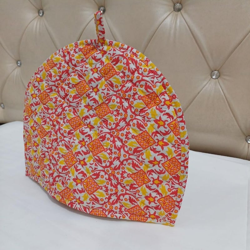 POSHMANDALA Poshmandala Rajasthani Handmade Tea Cozy 100 Cotton Hand Block Print Tea Kettle Warmer Winter Pot Cover for Hot Coffee Kitchen Dcor Size 14x11 Inches YellowOrange  - Image 2