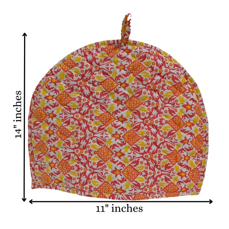 POSHMANDALA Poshmandala Rajasthani Handmade Tea Cozy 100 Cotton Hand Block Print Tea Kettle Warmer Winter Pot Cover for Hot Coffee Kitchen Dcor Size 14x11 Inches YellowOrange  - Image 5