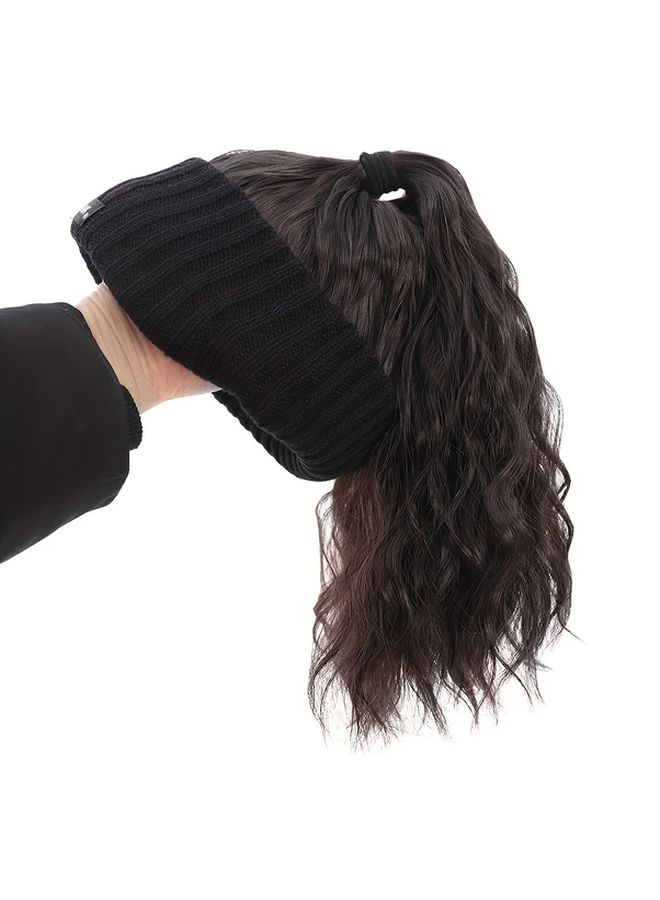 Women's Deep Grey Synthetic Curly Wave Ponytail Beanie Wig 12inch - Image 2